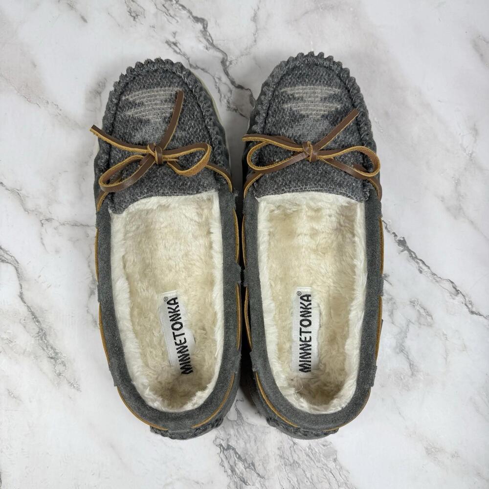 Minnetonka Tilia Moccasin Slippers Gray Suede Cozy Cottagecore Slip On Sz8 EUC - Picture 6 of 9